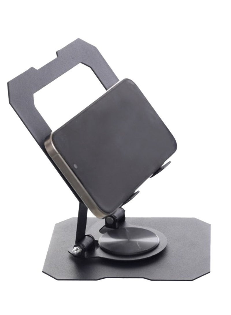 Metal  Portable Tablet PC Stand | Foldable, 360° Rotating Desktop Holder for iPad, Phone, Tablet | Adjustable for Office, Home, Bed, Car | Durable, Sleek Design (1-Piece) - Black - Image 4